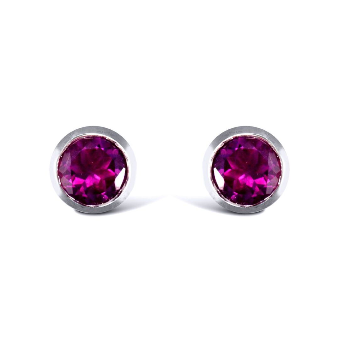 Sterling Silver  rub over Amethyst studs round Stud Earrings - AES024