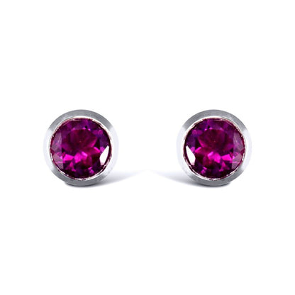 Sterling Silver  rub over Amethyst studs round Stud Earrings - AES024