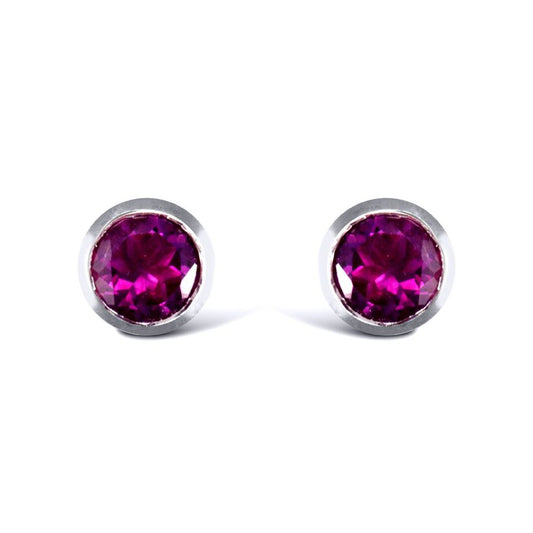 Sterling Silver  rub over Amethyst studs round Stud Earrings - AES024