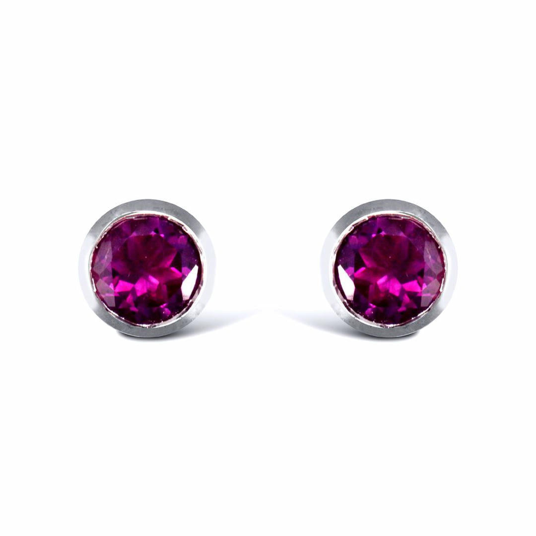 Sterling Silver  rub over Amethyst studs round Stud Earrings - AES024