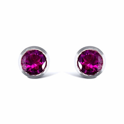 Sterling Silver  rub over Amethyst studs round Stud Earrings - AES024
