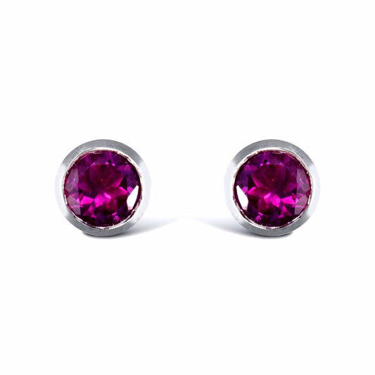 Sterling Silver  rub over Amethyst studs round Stud Earrings - AES024