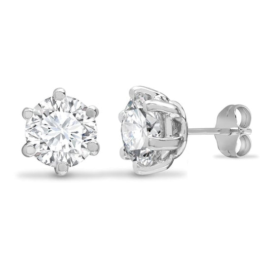 Sterling Silver  CZ solitaire Stud Earrings 6mm - AES053