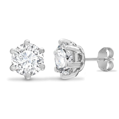 Sterling Silver  1.70CTS CZ solitaire Stud Earrings 6mm - AES053