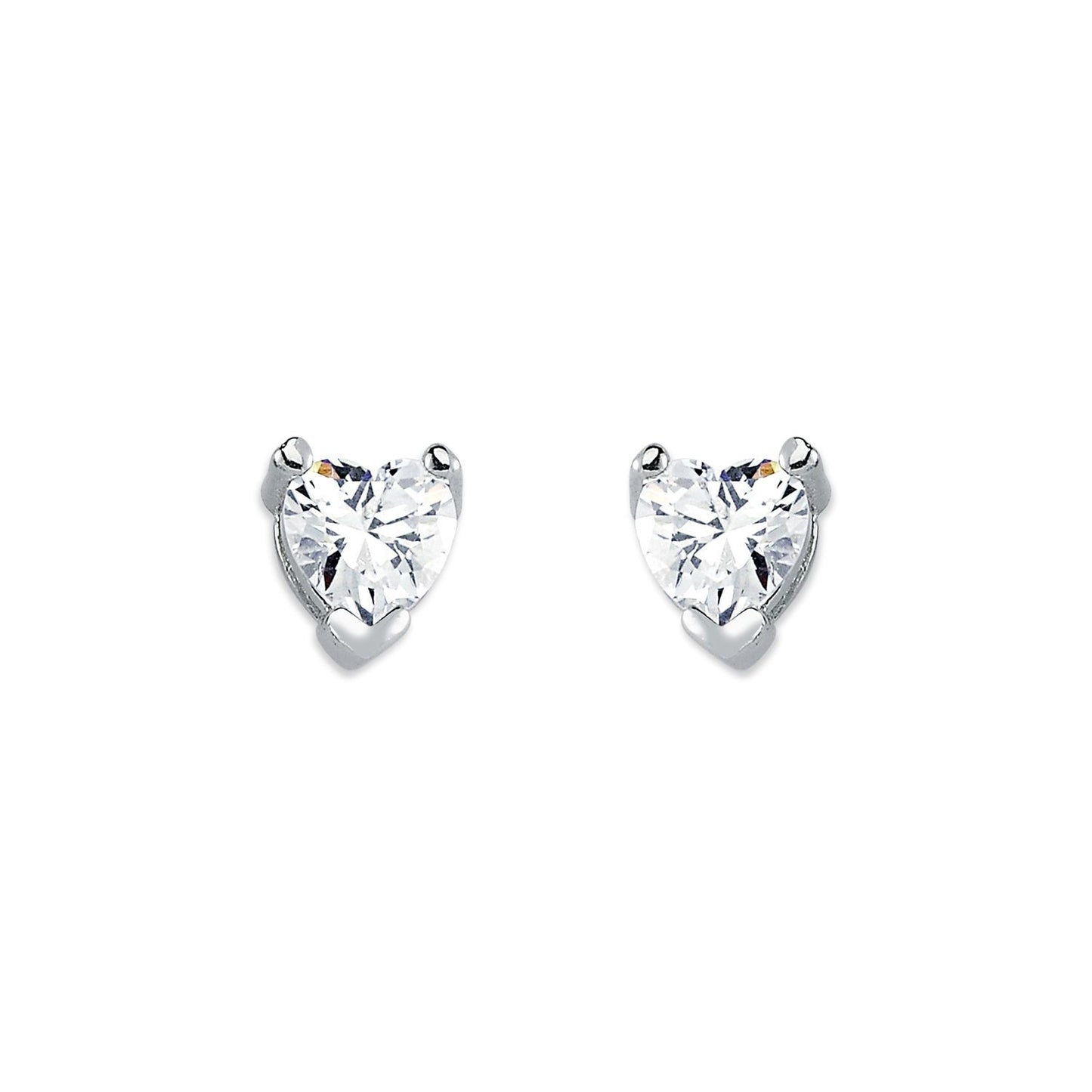 Womens Rhodium Silver  Heart CZ Solitaire Stud Earrings 6mm - AES054B