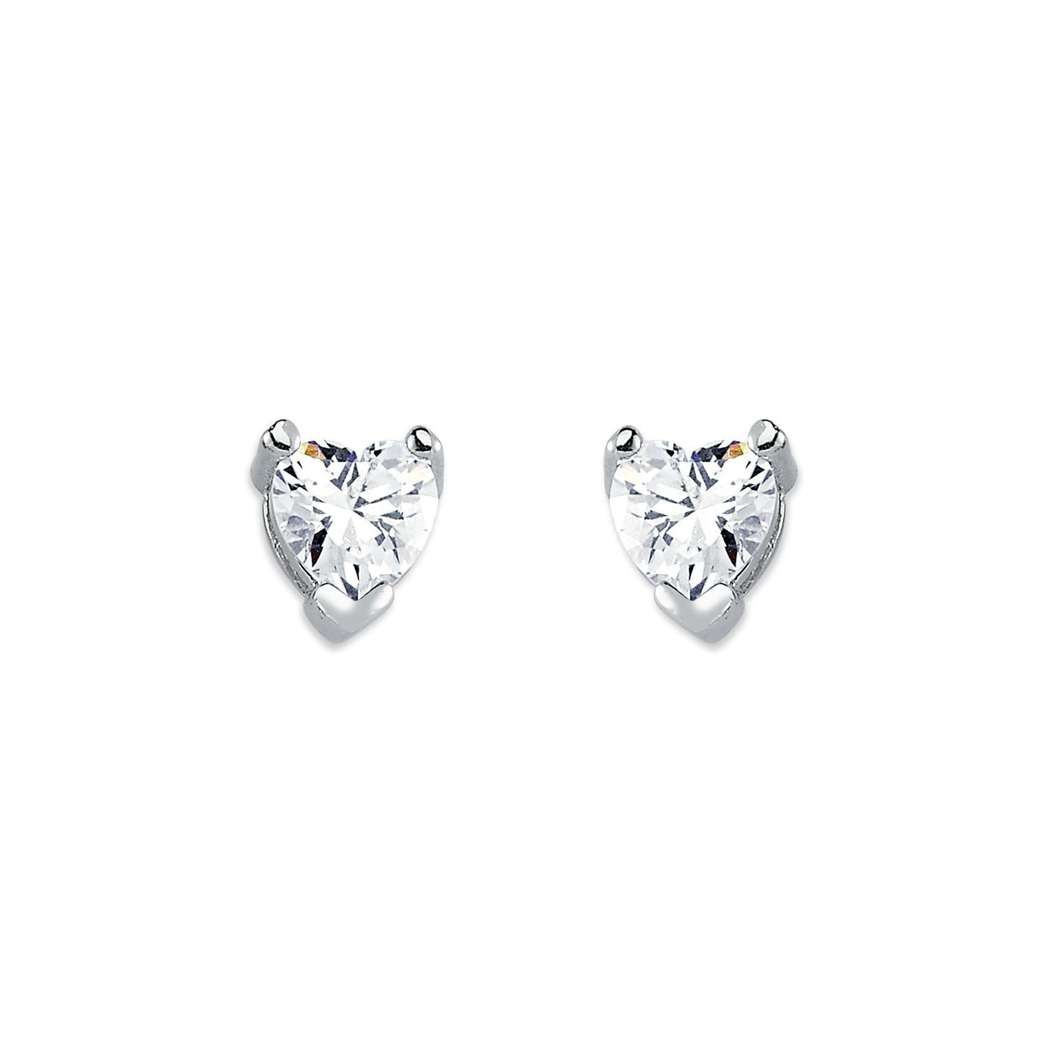 Womens Rhodium Silver  Heart CZ Solitaire Stud Earrings 6mm - AES054B