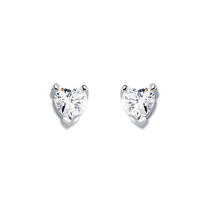Womens Rhodium Silver  Heart CZ Solitaire Stud Earrings 6mm - AES054B