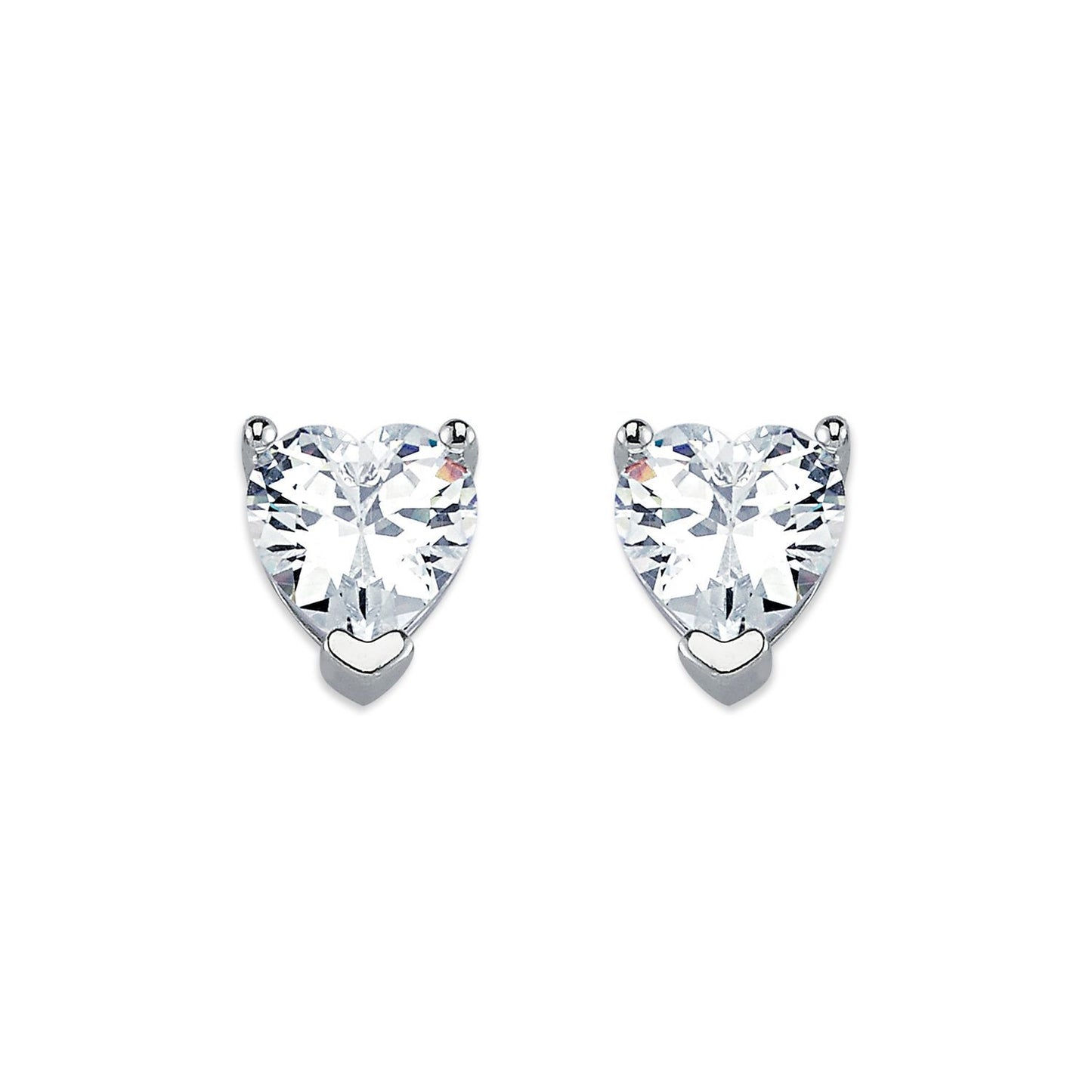 Womens Rhodium Silver  Heart CZ Solitaire Stud Earrings 8mm - AES054C
