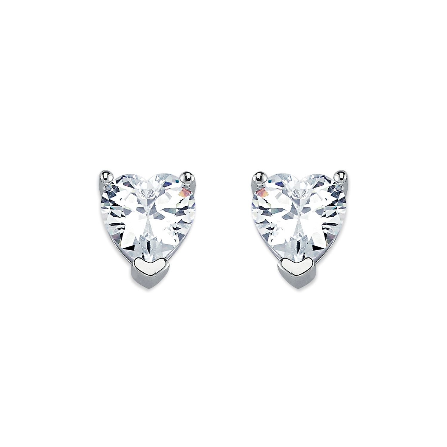 Womens Rhodium Silver  Heart CZ Solitaire Stud Earrings 8mm - AES054C