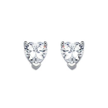 Womens Rhodium Silver  Heart CZ Solitaire Stud Earrings 8mm - AES054C