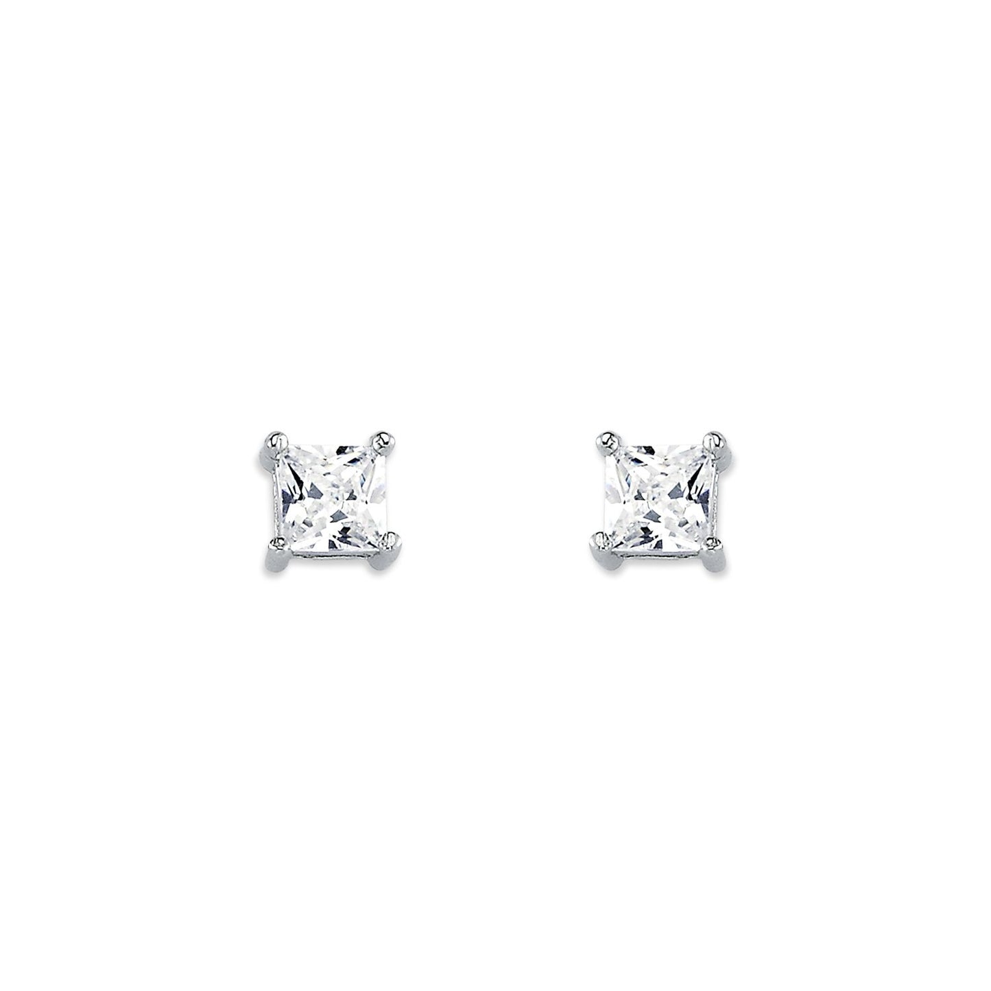 Womens Rhodium Silver  Princess CZ Solitaire Stud Earrings 4mm - AES055A