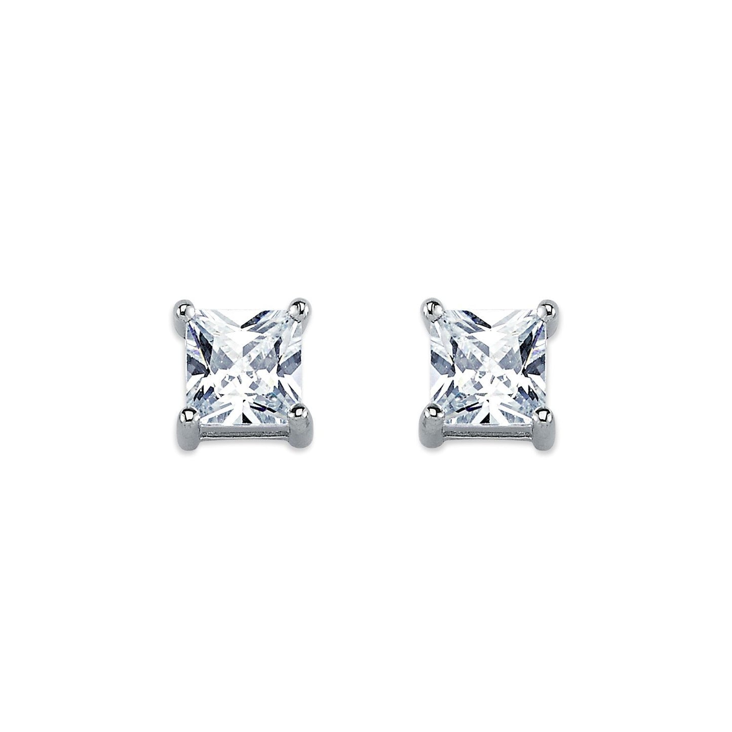 Womens Rhodium Silver  Princess CZ Solitaire Stud Earrings 6mm - AES056A