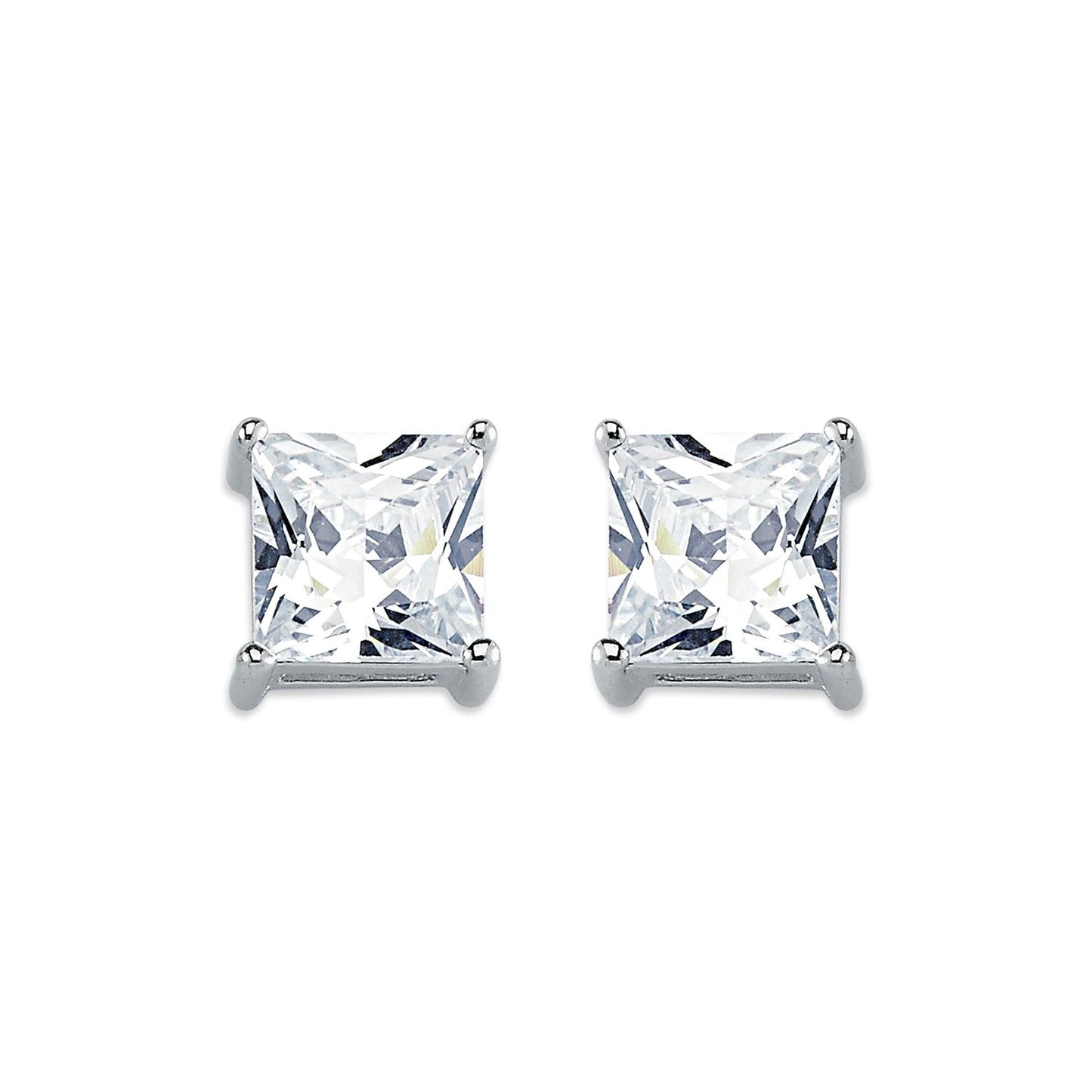 Womens Rhodium Silver  Princess CZ Solitaire Stud Earrings 8mm - AES056C