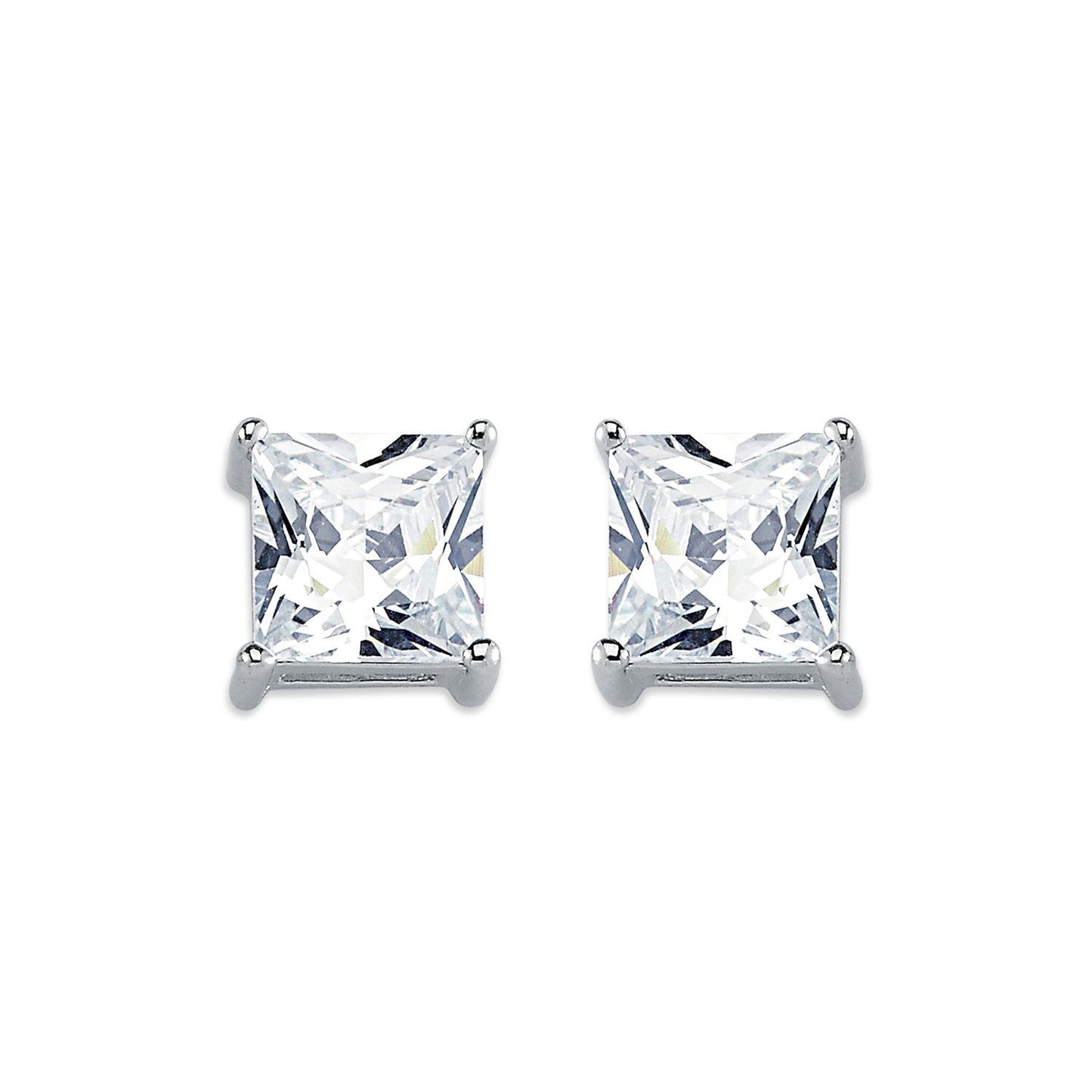 Womens Rhodium Silver  Princess CZ Solitaire Stud Earrings 8mm - AES056C
