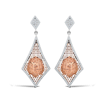 Silver  Rose Gold-Plated Micro Pave CZ Kite Shape Drop Earrings - AES112