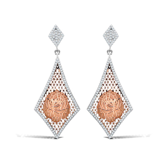 Silver  Rose Gold-Plated Micro Pave CZ Kite Shape Drop Earrings - AES112