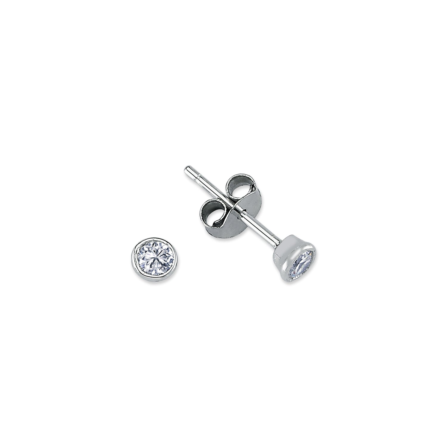 Womens Rhodium Plated Silver  CZ Solitaire Stud Earrings 4mm 5mm - AES113A