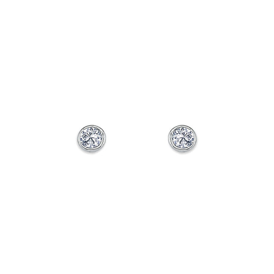 Womens Rhodium Plated Silver  CZ Solitaire Stud Earrings 4mm 5mm - AES113A