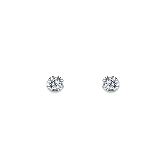Womens Rhodium Plated Silver  CZ Solitaire Stud Earrings 4mm 5mm - AES113A