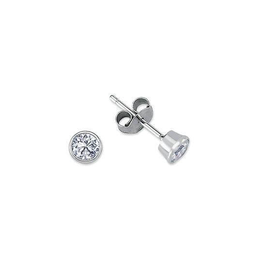 Womens Rhodium Plated Silver  CZ Solitaire Stud Earrings 5mm 6mm - AES113B
