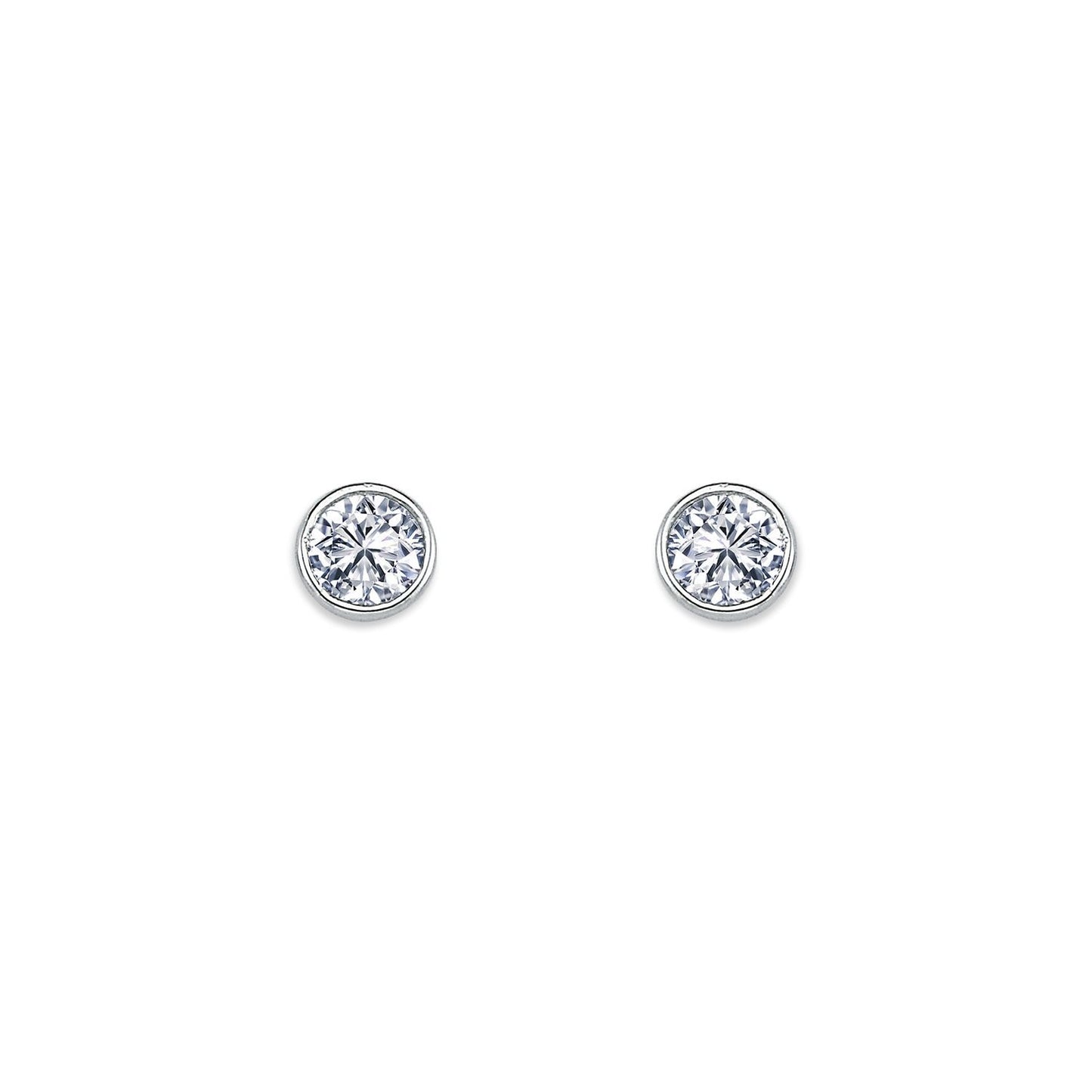 Womens Rhodium Plated Silver  CZ Solitaire Stud Earrings 5mm 6mm - AES113B