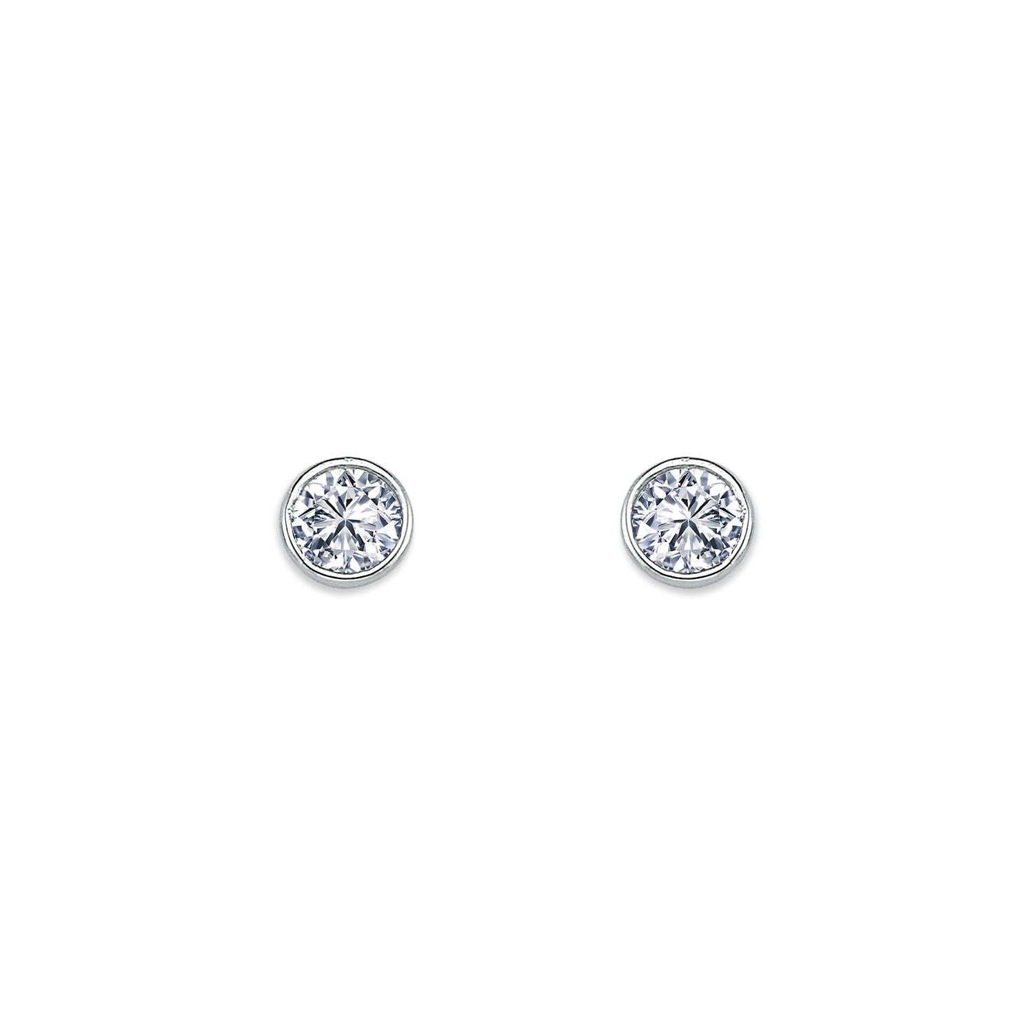 Womens Rhodium Plated Silver  CZ Solitaire Stud Earrings 5mm 6mm - AES113B