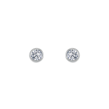 Womens Rhodium Plated Silver  CZ Solitaire Stud Earrings 5mm 6mm - AES113B