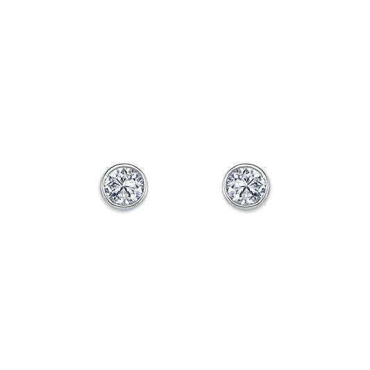 Womens Rhodium Plated Silver  CZ Solitaire Stud Earrings 5mm 6mm - AES113B
