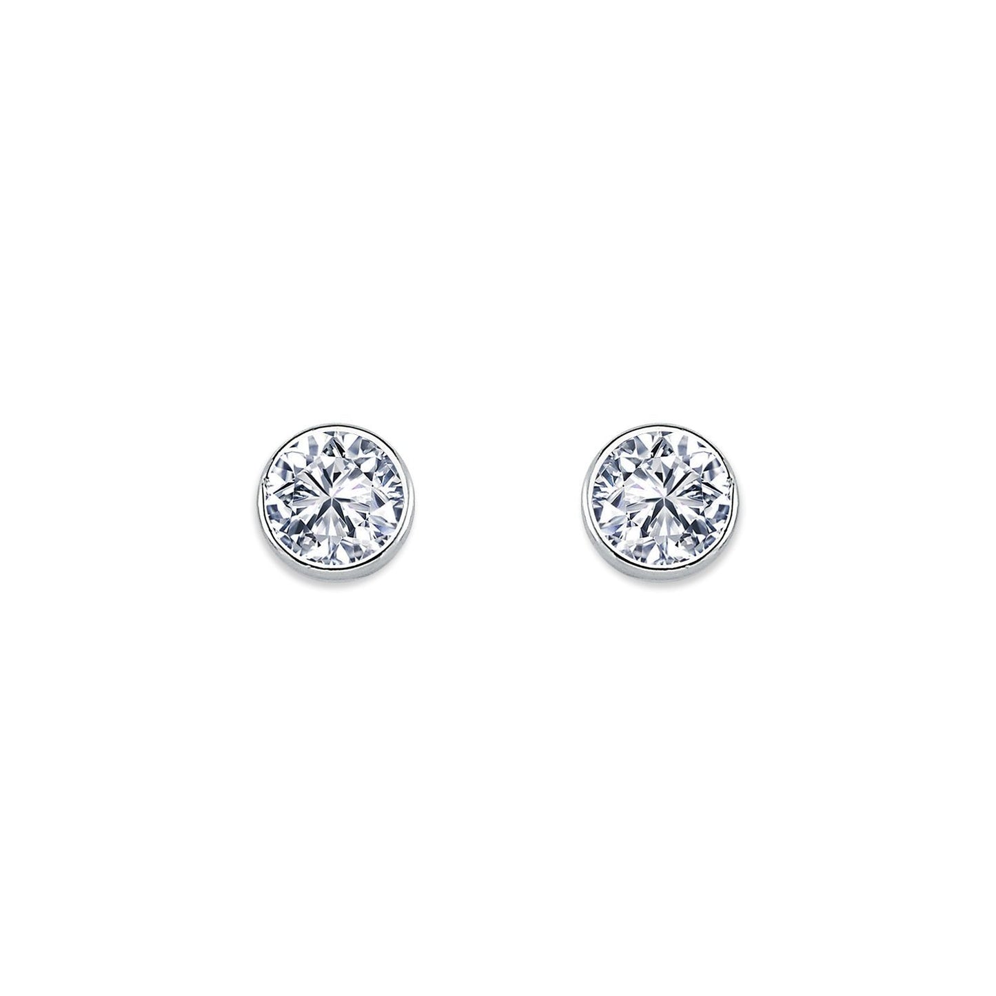 Womens Rhodium Plated Silver  CZ Solitaire Stud Earrings 6mm 7mm - AES113C