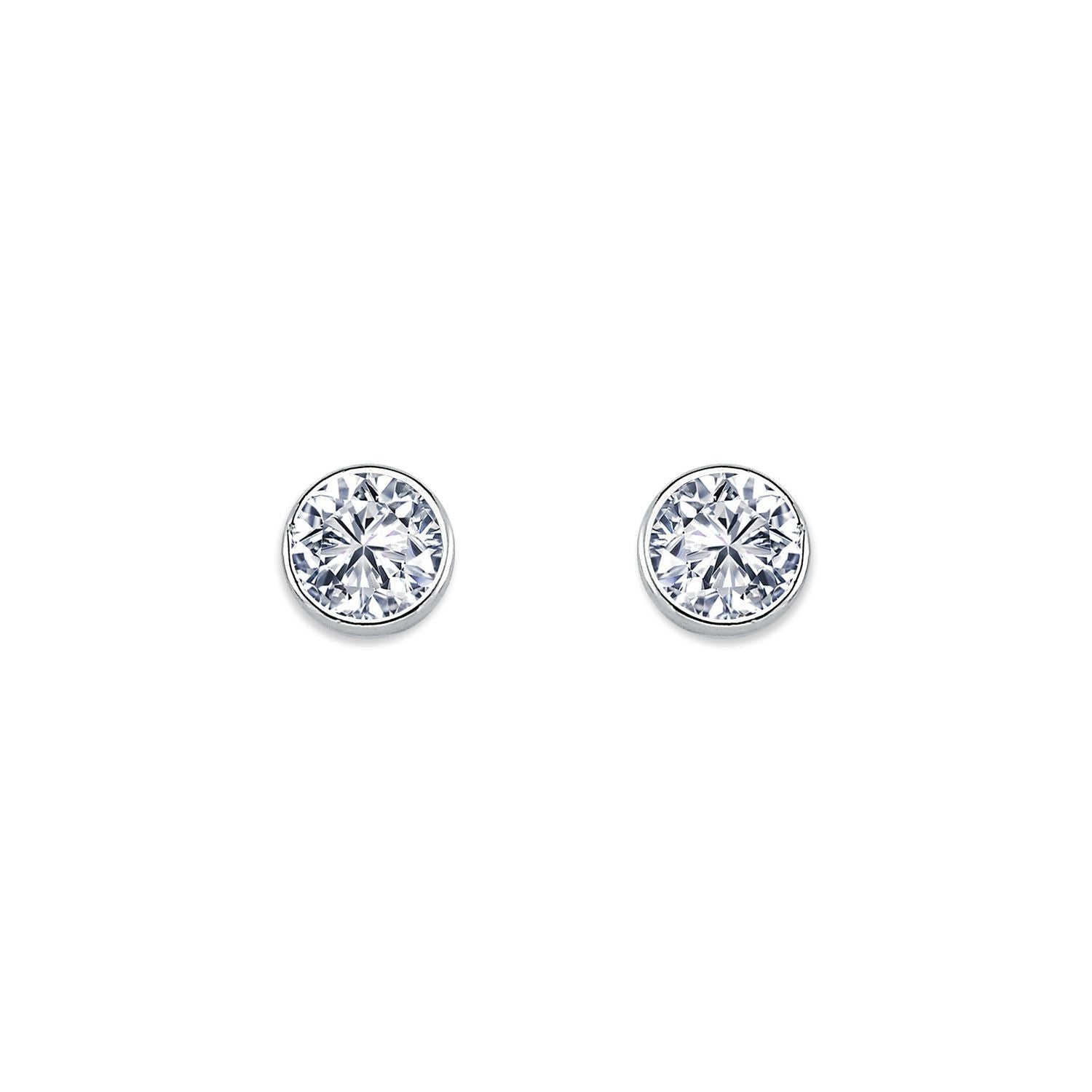 Womens Rhodium Plated Silver  CZ Solitaire Stud Earrings 6mm 7mm - AES113C