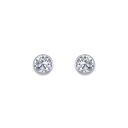 Womens Rhodium Plated Silver  CZ Solitaire Stud Earrings 6mm 7mm - AES113C
