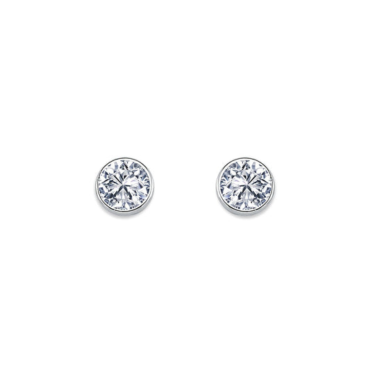 Womens Rhodium Plated Silver  CZ Solitaire Stud Earrings 6mm 7mm - AES113C