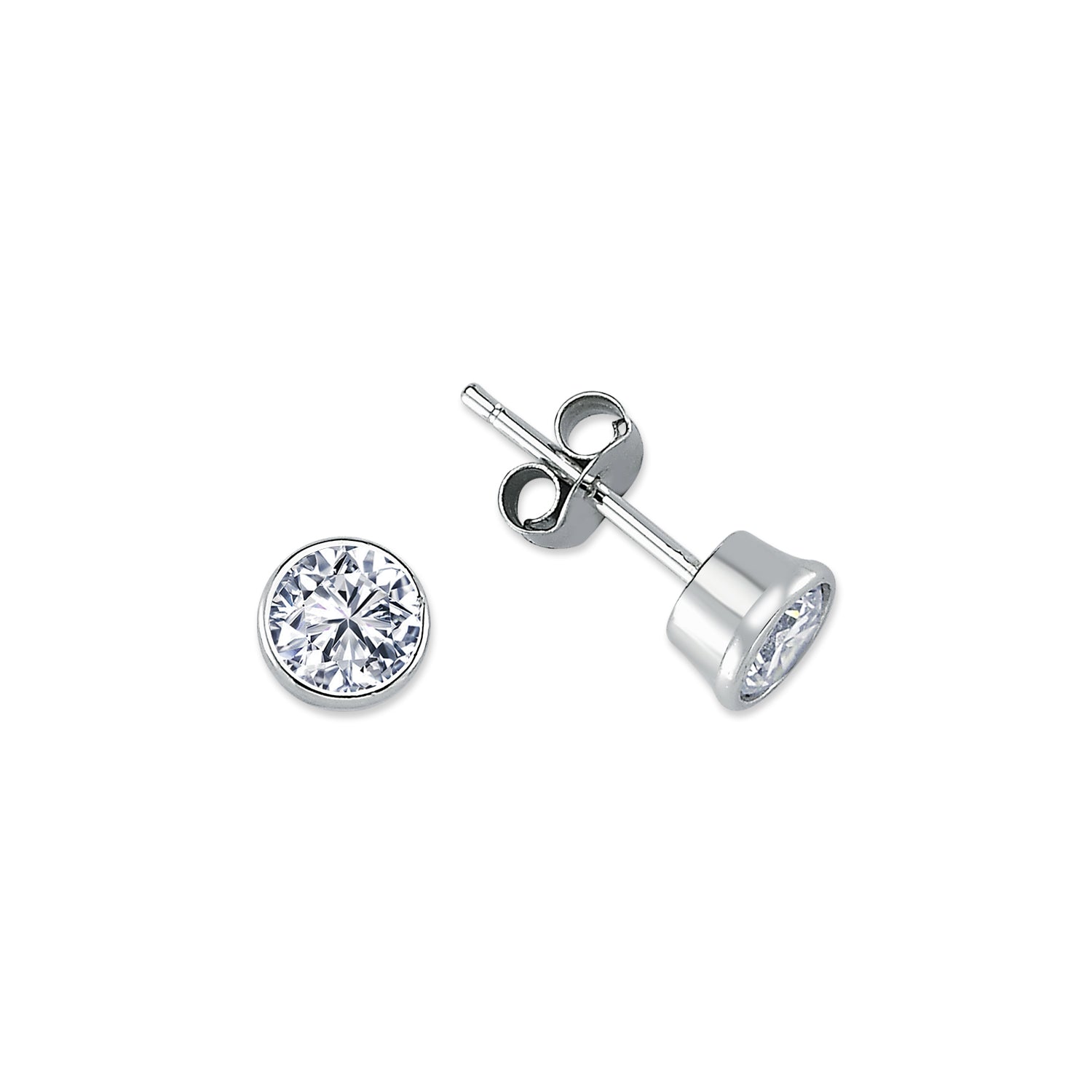 Womens Rhodium Plated Silver  CZ Solitaire Stud Earrings 6mm 7mm - AES113C