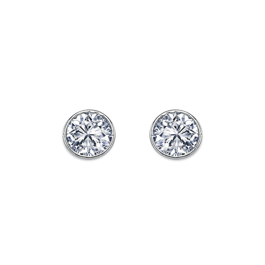 Womens Rhodium Plated Silver  CZ Solitaire Stud Earrings 7mm 8mm - AES113D