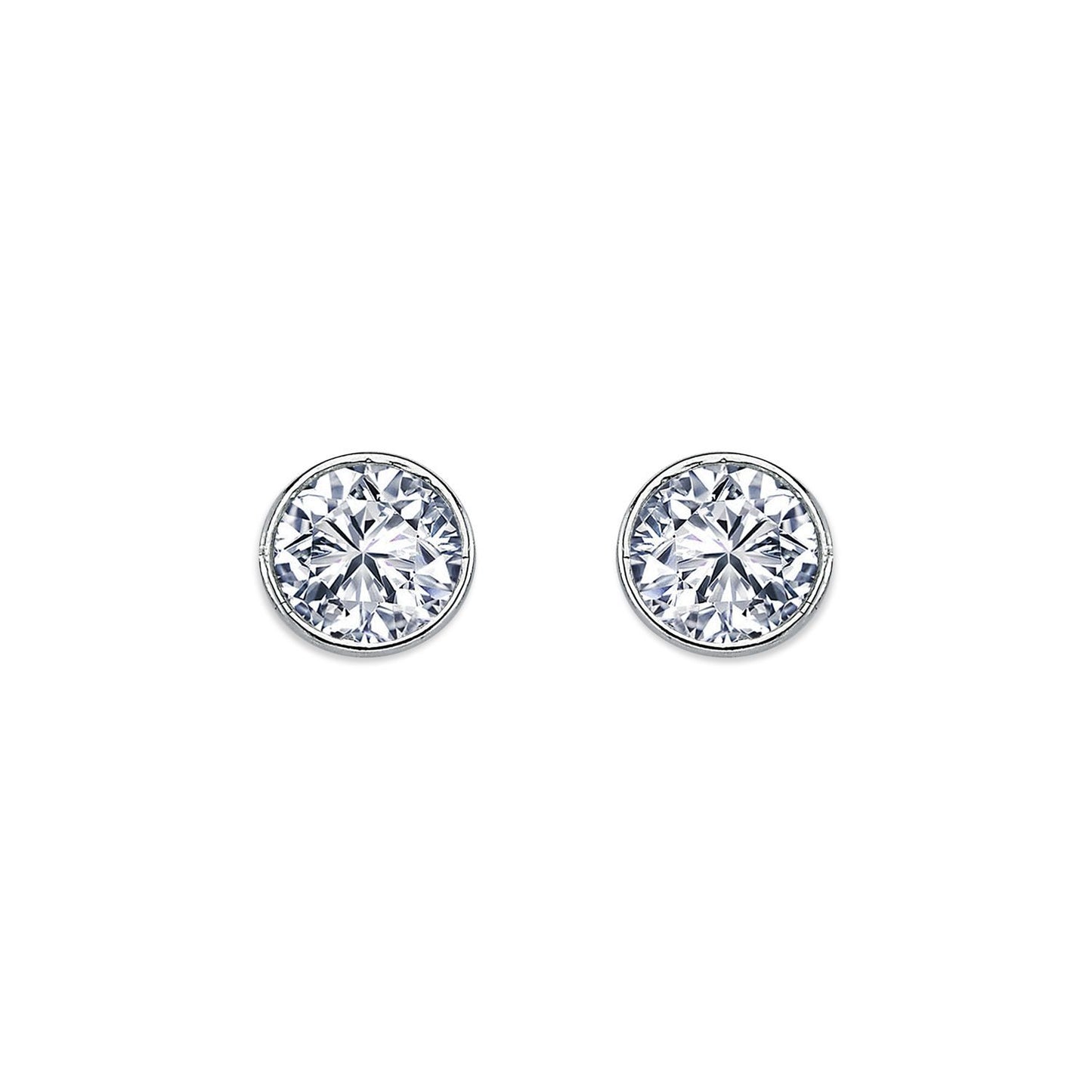 Womens Rhodium Plated Silver  CZ Solitaire Stud Earrings 7mm 8mm - AES113D