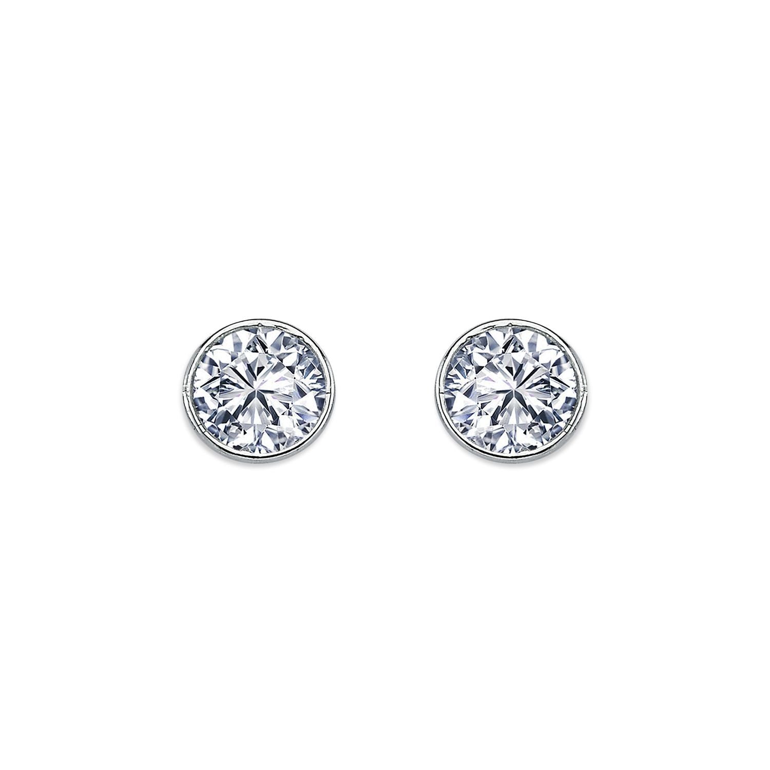 Womens Rhodium Plated Silver  CZ Solitaire Stud Earrings 7mm 8mm - AES113D
