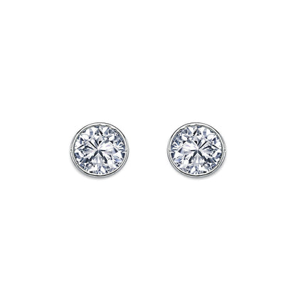Womens Rhodium Plated Silver  CZ Solitaire Stud Earrings 7mm 8mm - AES113D