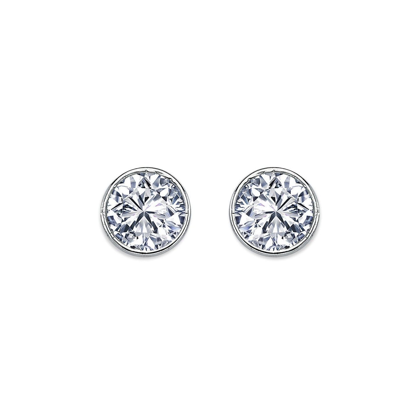 Womens Rhodium Plated Silver  CZ Solitaire Stud Earrings 8mm 9mm - AES113E