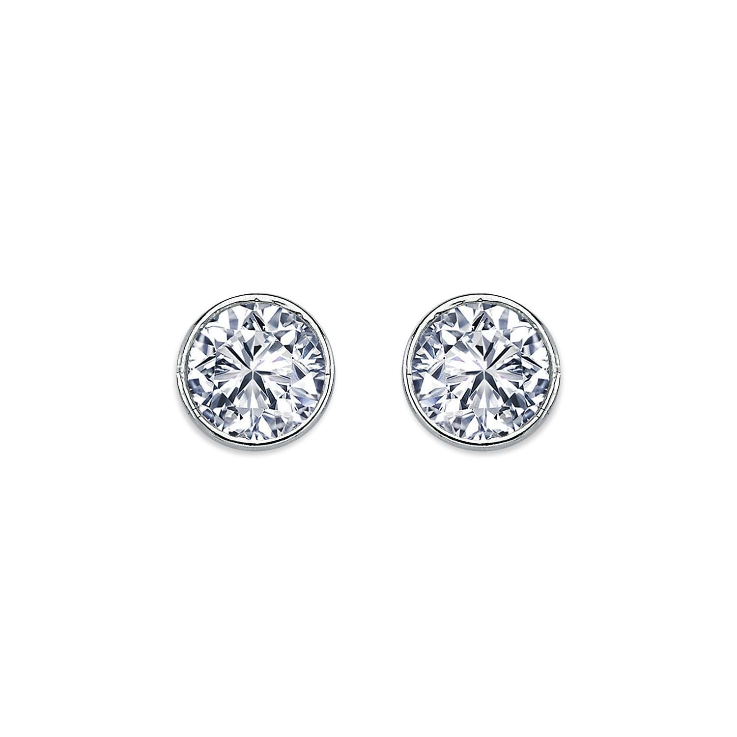 Womens Rhodium Plated Silver  CZ Solitaire Stud Earrings 8mm 9mm - AES113E