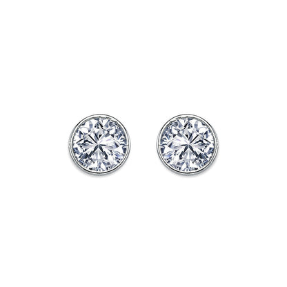 Womens Rhodium Plated Silver  CZ Solitaire Stud Earrings 8mm 9mm - AES113E