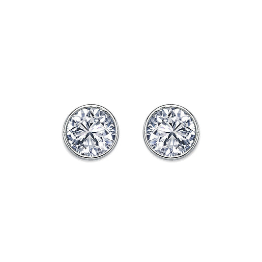 Womens Rhodium Plated Silver  CZ Solitaire Stud Earrings 8mm 9mm - AES113E