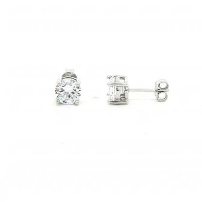 Womens Rhodium Plated Silver  CZ Solitaire Stud Earrings 7mm - AES114D