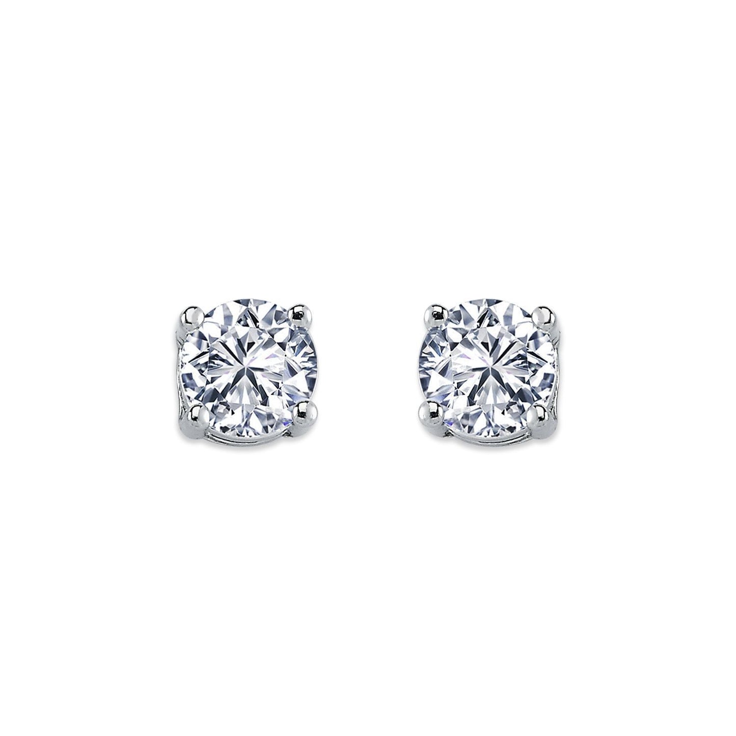 Womens Rhodium Plated Silver  CZ Solitaire Stud Earrings 7mm - AES114D