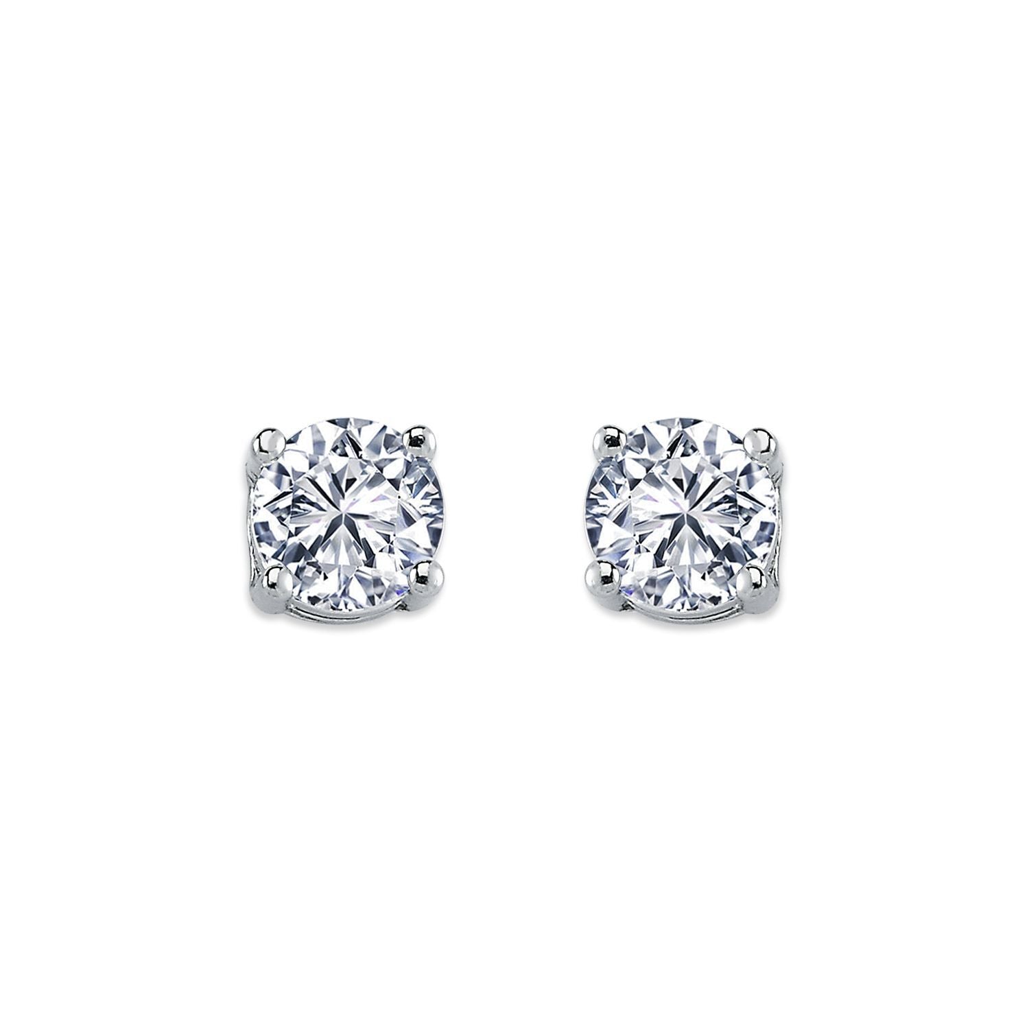 Womens Rhodium Plated Silver  CZ Solitaire Stud Earrings 7mm - AES114D