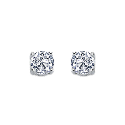 Womens Rhodium Plated Silver  CZ Solitaire Stud Earrings 7mm - AES114D