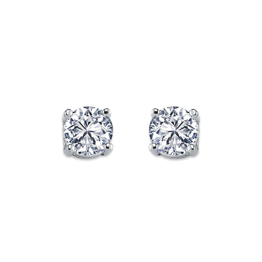 Womens Rhodium Plated Silver  CZ Solitaire Stud Earrings 7mm - AES114D