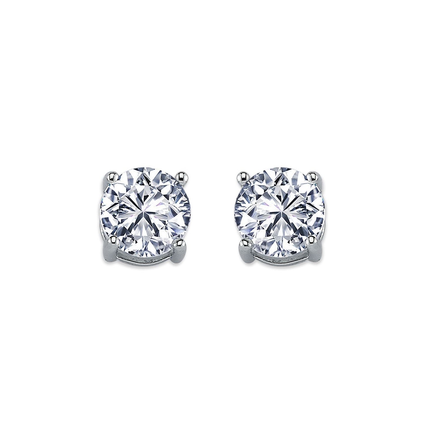 Womens Rhodium Plated Silver  CZ Solitaire Stud Earrings 8mm - AES114E