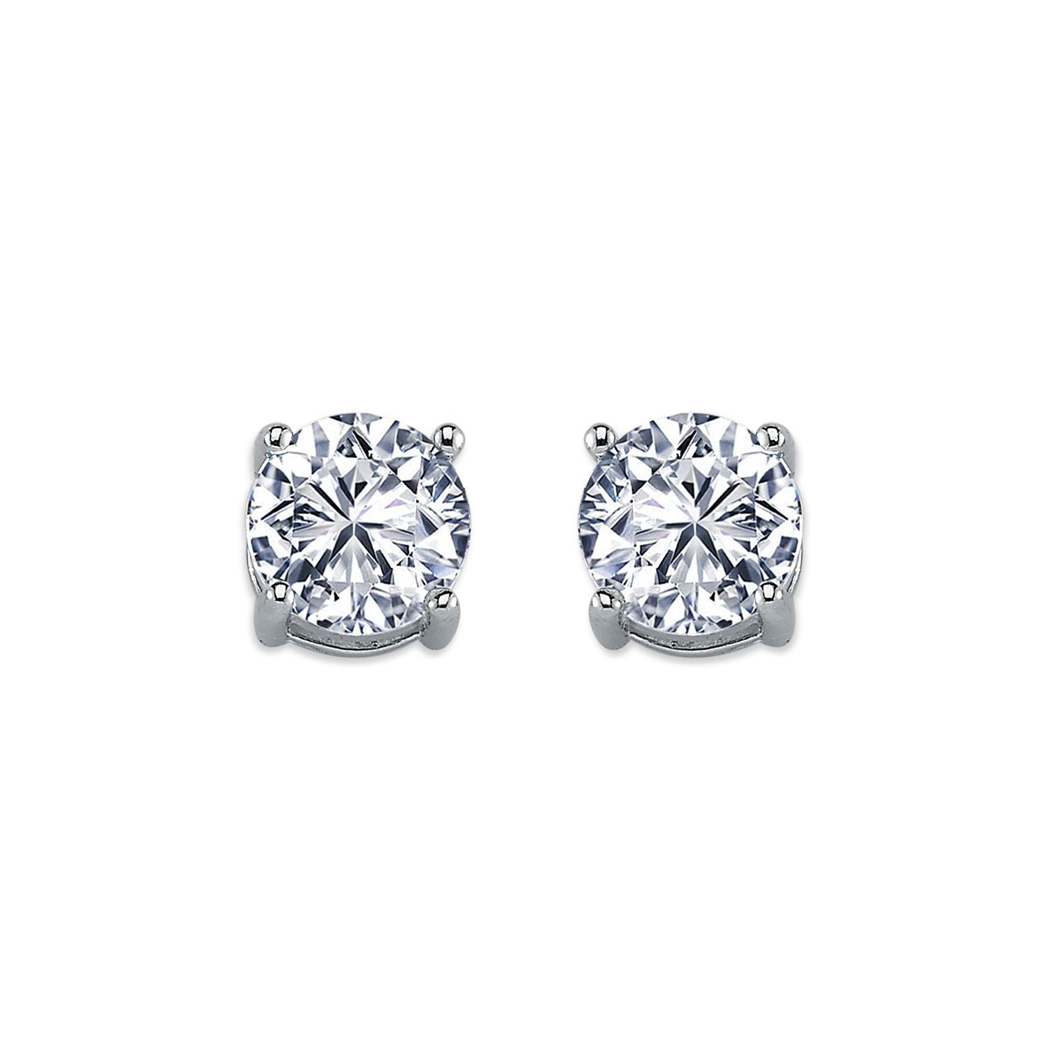 Womens Rhodium Plated Silver  CZ Solitaire Stud Earrings 8mm - AES114E