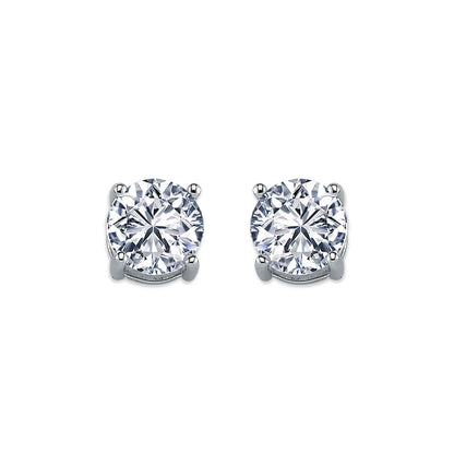 Womens Rhodium Plated Silver  CZ Solitaire Stud Earrings 8mm - AES114E