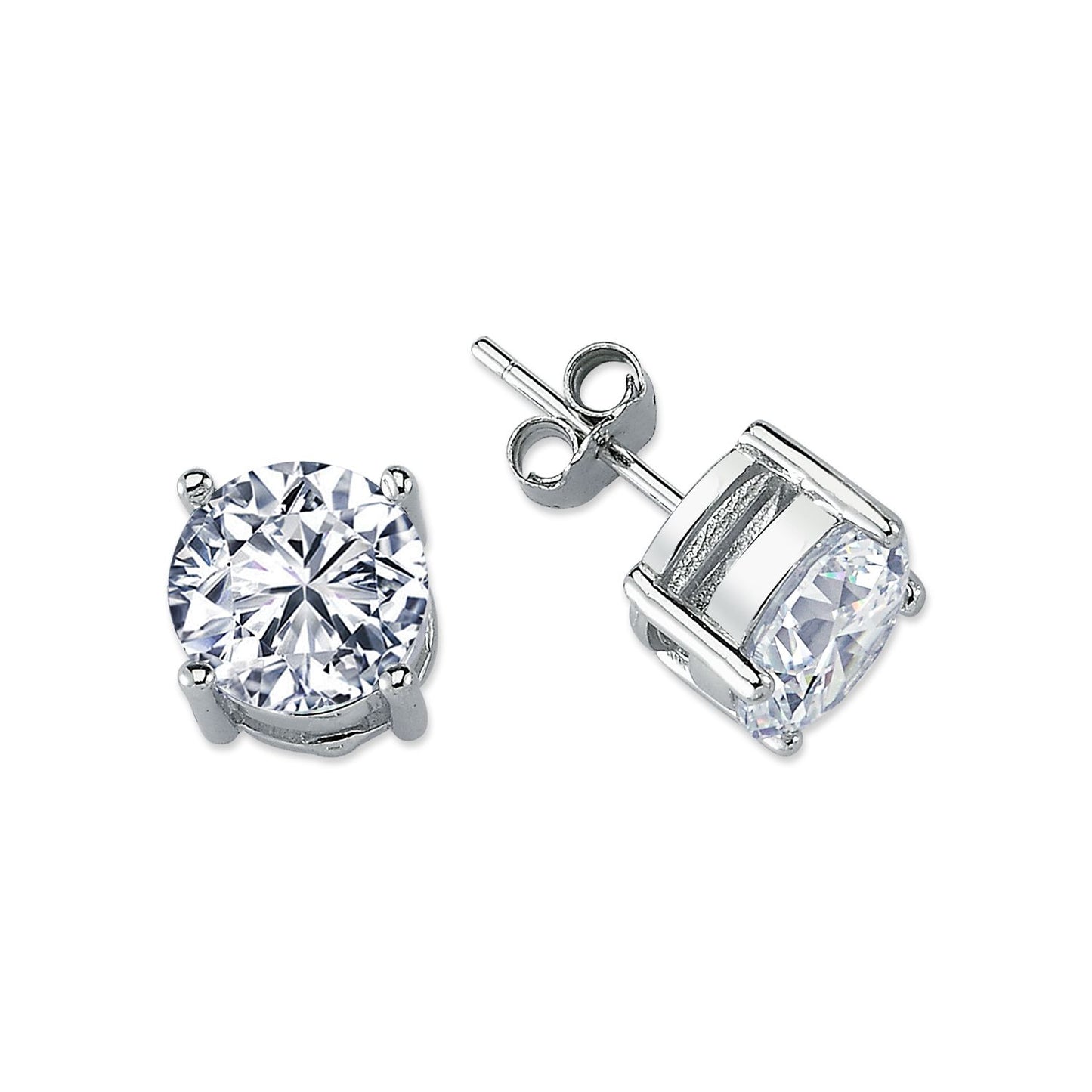 Silver  CZ Solitaire Stud Earrings 9mm 6.00cts - AES114F